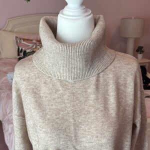 Cozy Beige Turtleneck Sweater Dress